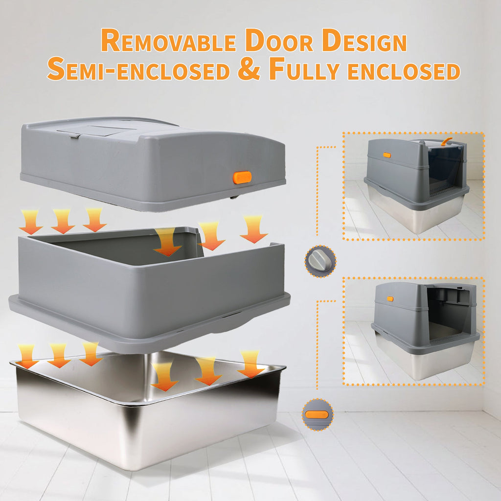 Go Fresh - Cat Litter Box Hooded Stainless Steel Base