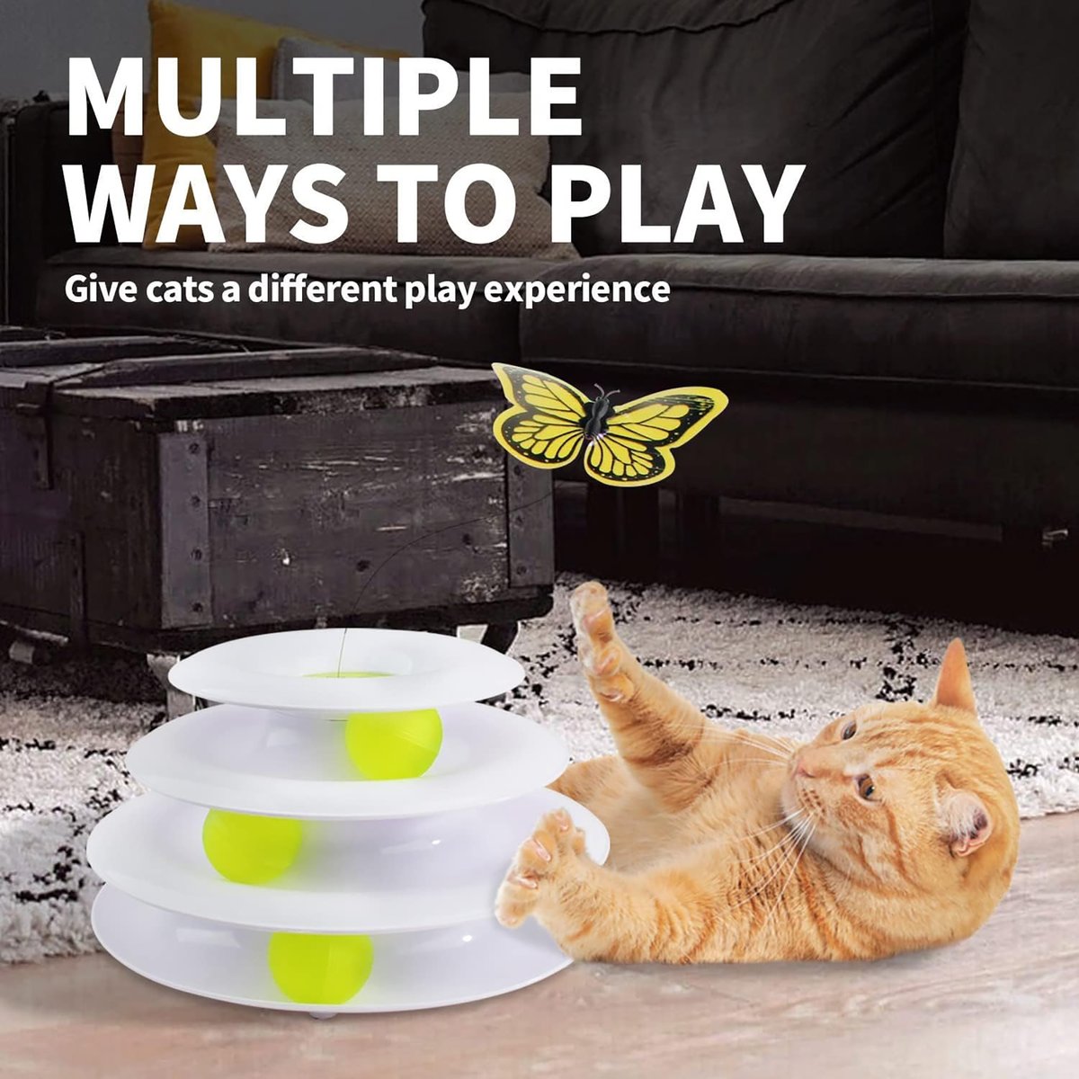 Interactives - Cat Toys - Tower Of Tracks With Butterfly