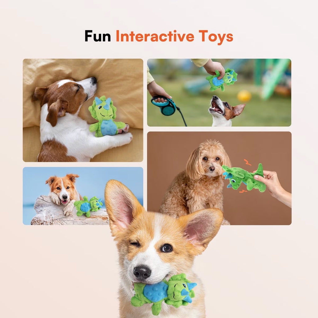 My T-Rex - Squeaky Dog Toys - Thomas The Mini Triceratops Plush Dog Toy with Crinkle Paper - S