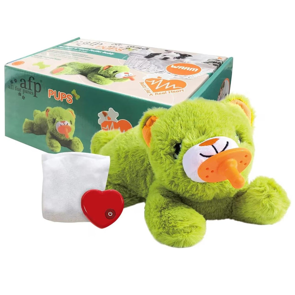 Pups- Puppy Soothing Heartbeat Warm Bear Comfort Dog Sleep Aid Plush Toy - Pacifier Buddy