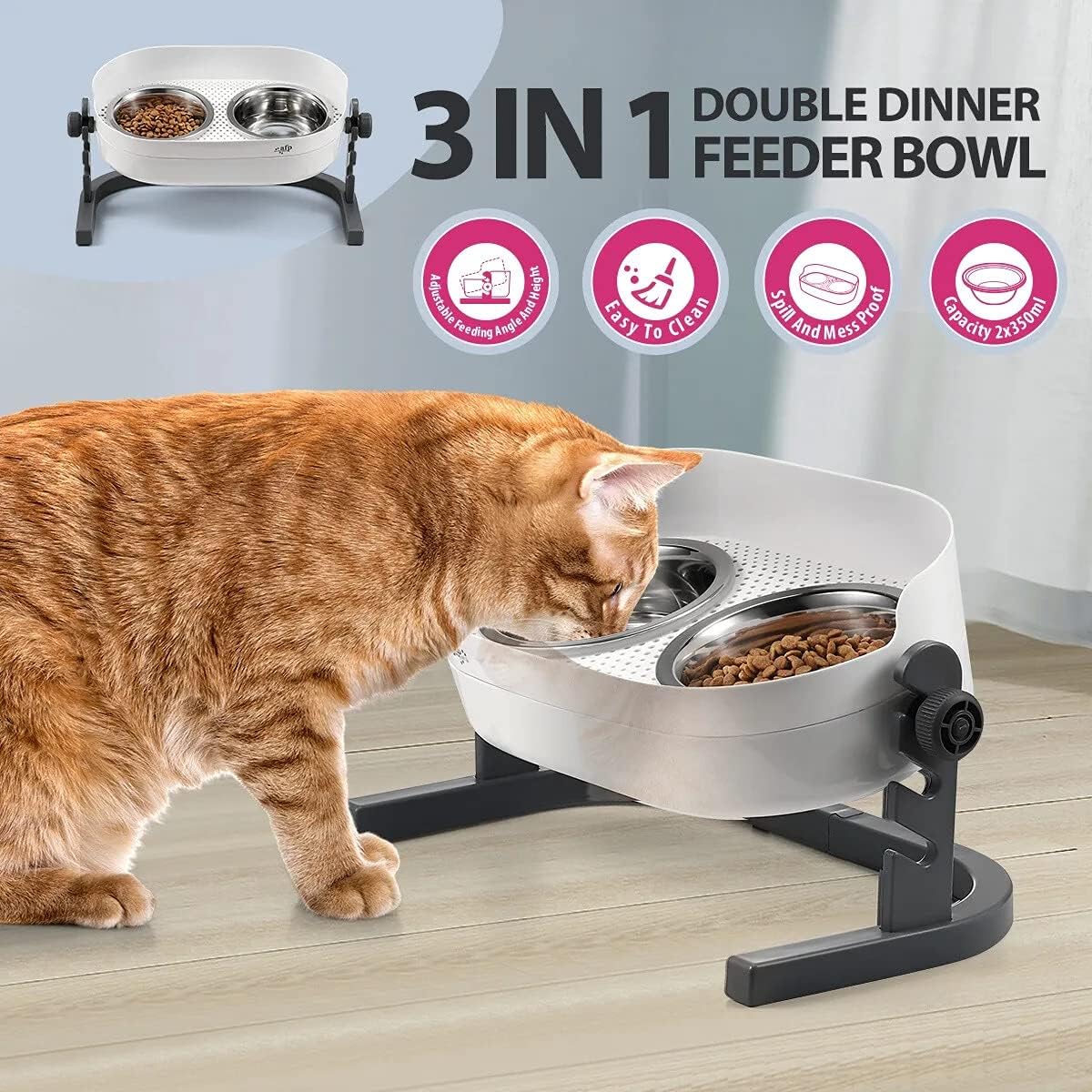 Lifestyle 4 Pet -3 In 1 Height Adjustable Stainless Steel Elevated Double Bowls