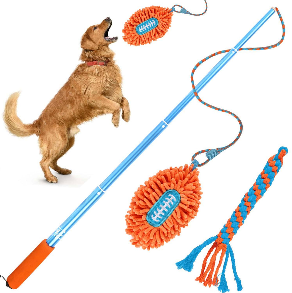 Wow Play - Dog Flirt Pole with American Football & Rope Tail Toys