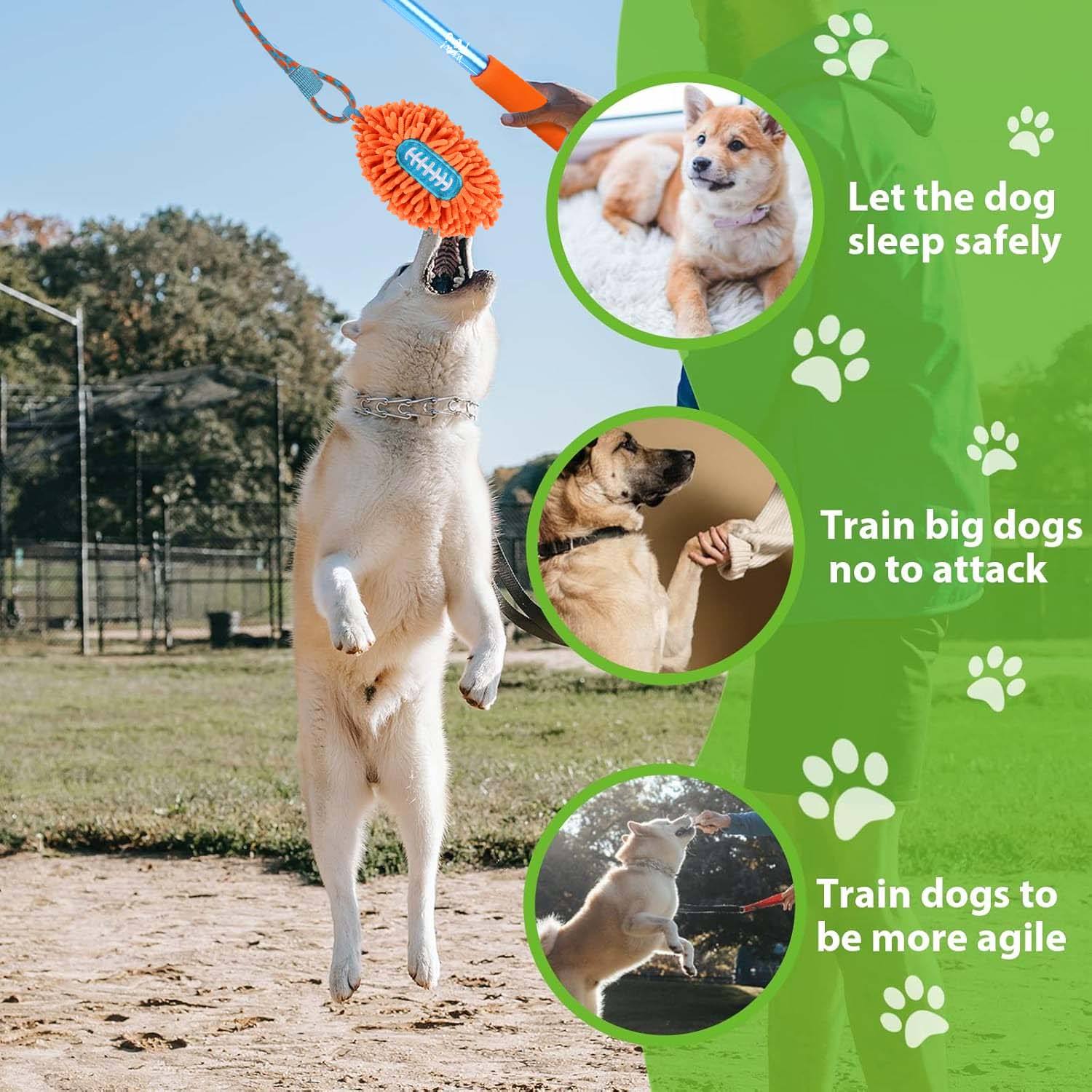 Wow Play - Dog Flirt Pole with American Football & Rope Tail Toys