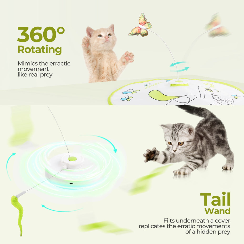 Interactive Flutter Bug Cat Toy with Motion-activated Hide-N-Seek
